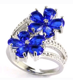 Silver, blue sapphire CZ size 7