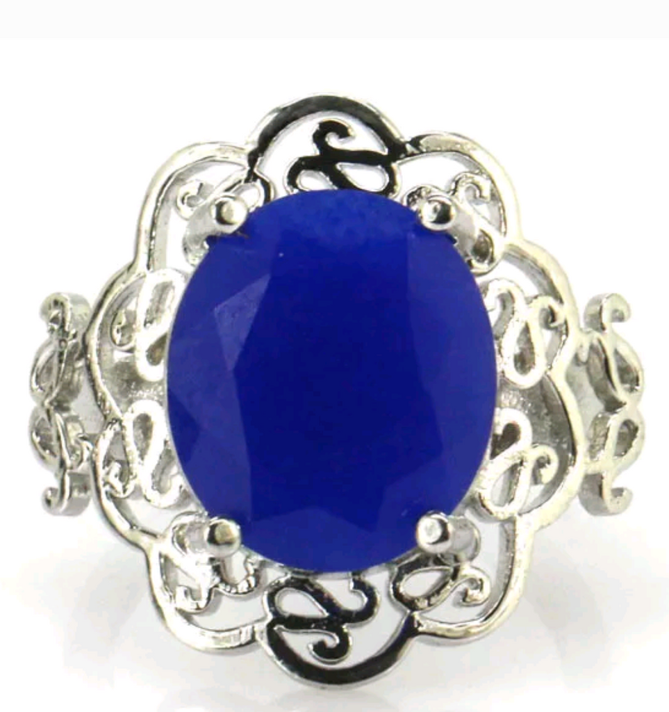 Silver, real sapphire size 8