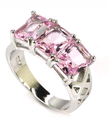 Silver, pink kunzite size 7.0
