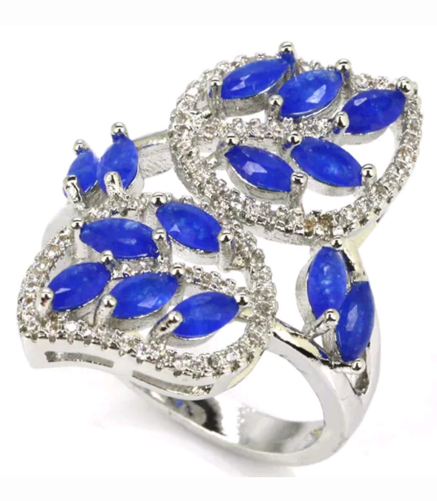 Silver, real sapphire size 8