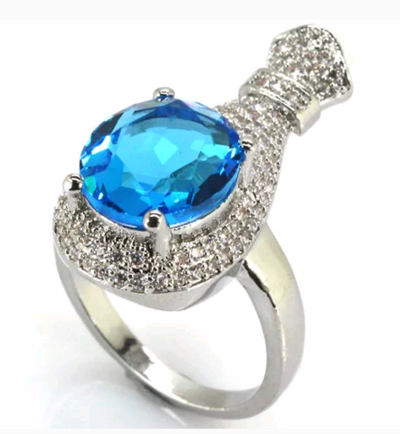 Silver, swiss blue topaz size 8