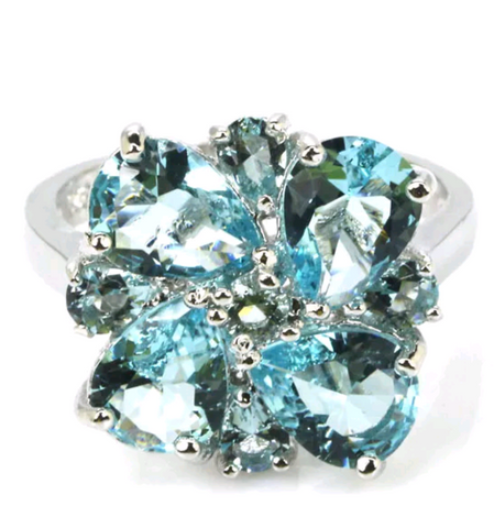 Silver, Sky blue topaz size 7