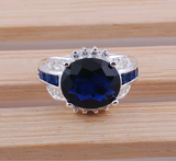 Silver, sapphire CZ size 8