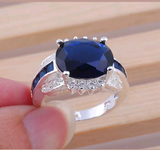 Silver, sapphire CZ size 8