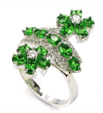 Silver, green emerald CZ size 8