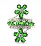 Silver, green emerald CZ size 8