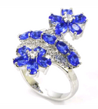 Silver, blue sapphire CZ size 9