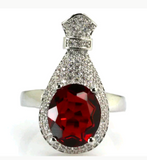 Silver, blood ruby CZ size 7.5