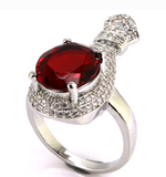 Silver, blood ruby CZ size 7.5