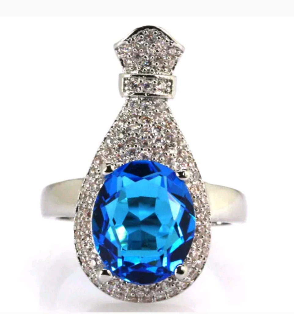 Silver, swiss blue topaz size 8