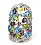 Silver, multi-gems CZ size 7.5