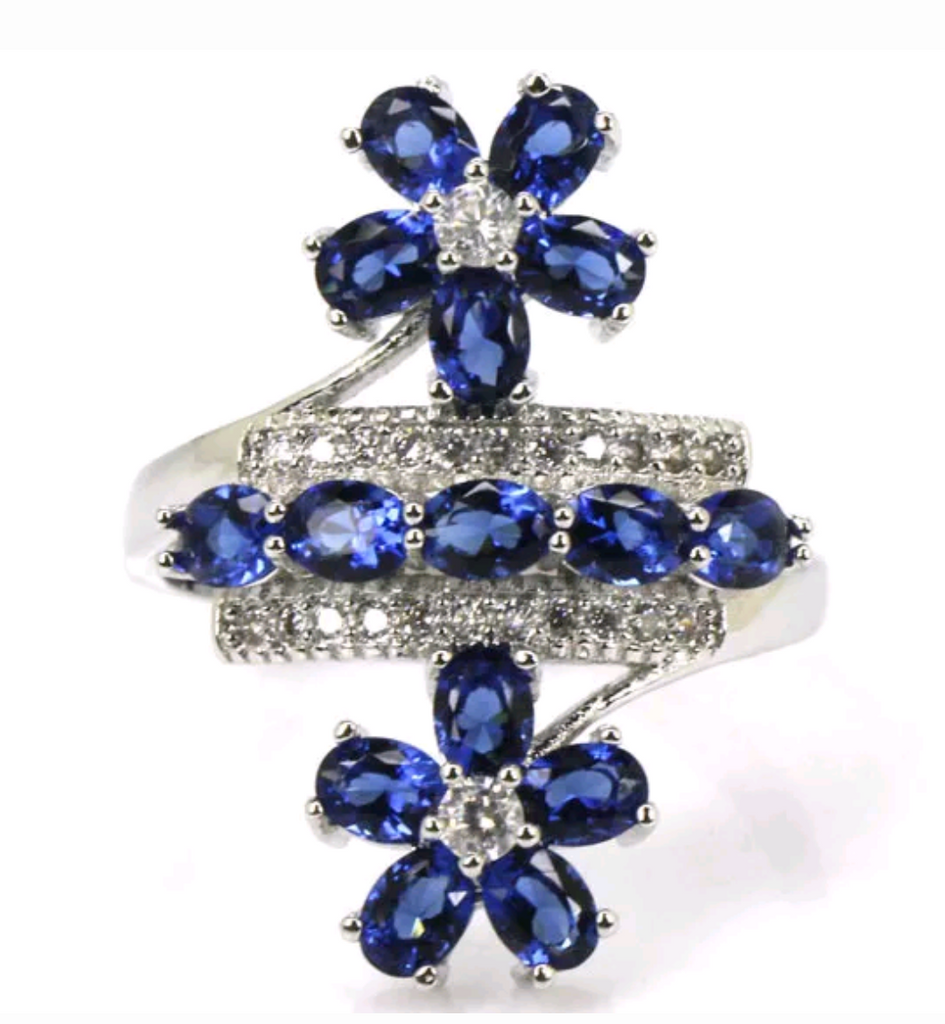 Silver, tanzanite CZ size 7