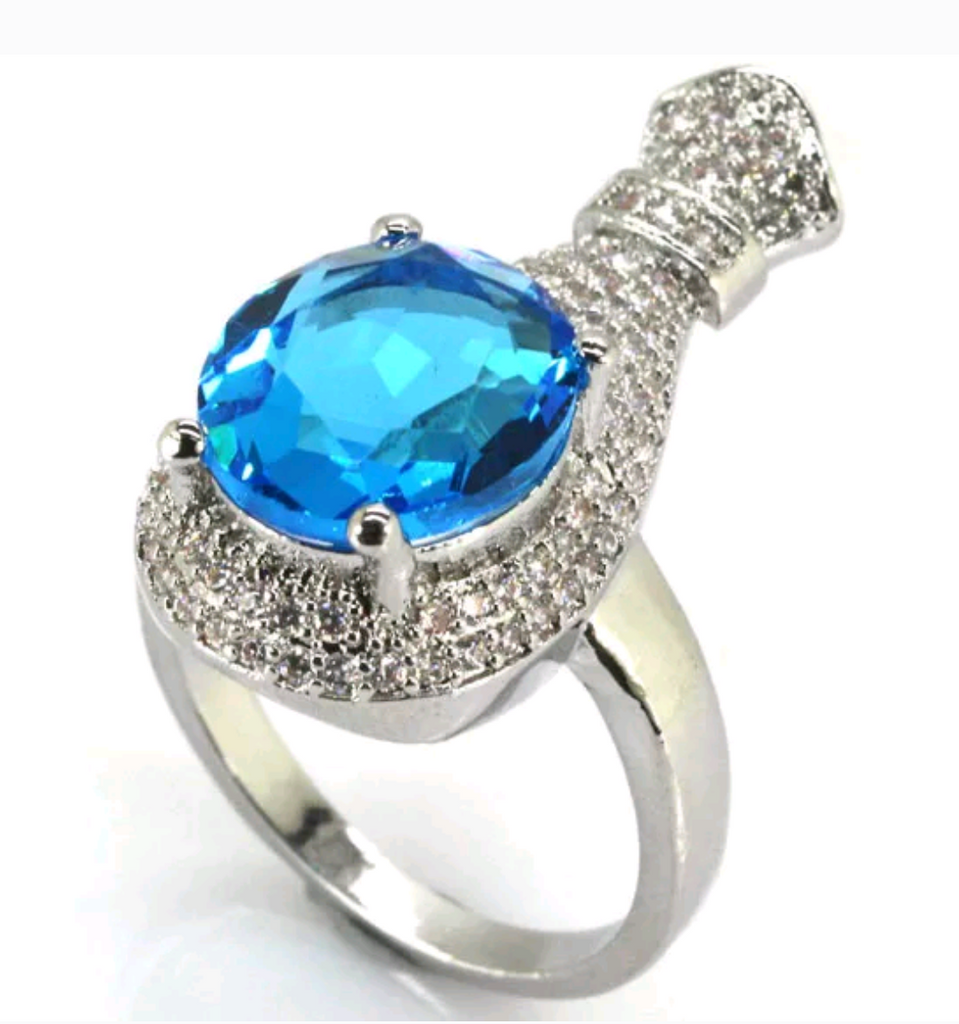 Silver, swiss blue topaz size 8
