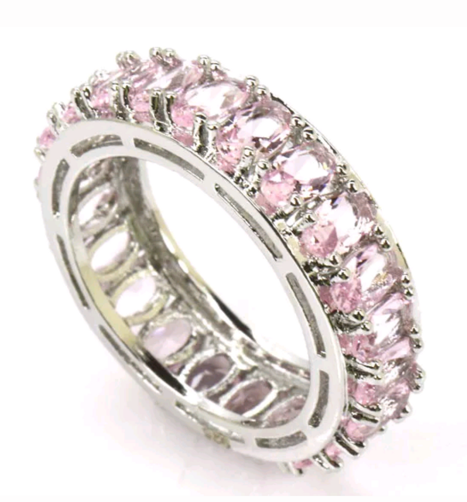 Silver, pink topaz size 8
