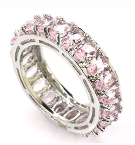 Silver, pink topaz size 8