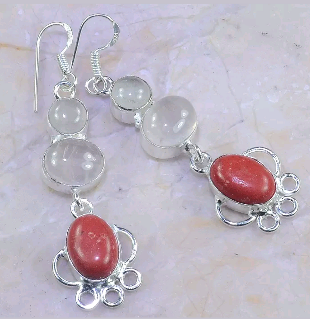 Silver, red coral and rose quartz