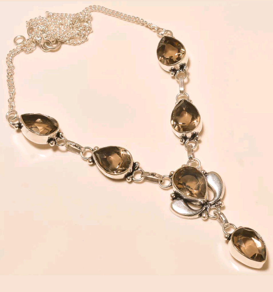 Silver, smoky topaz necklace