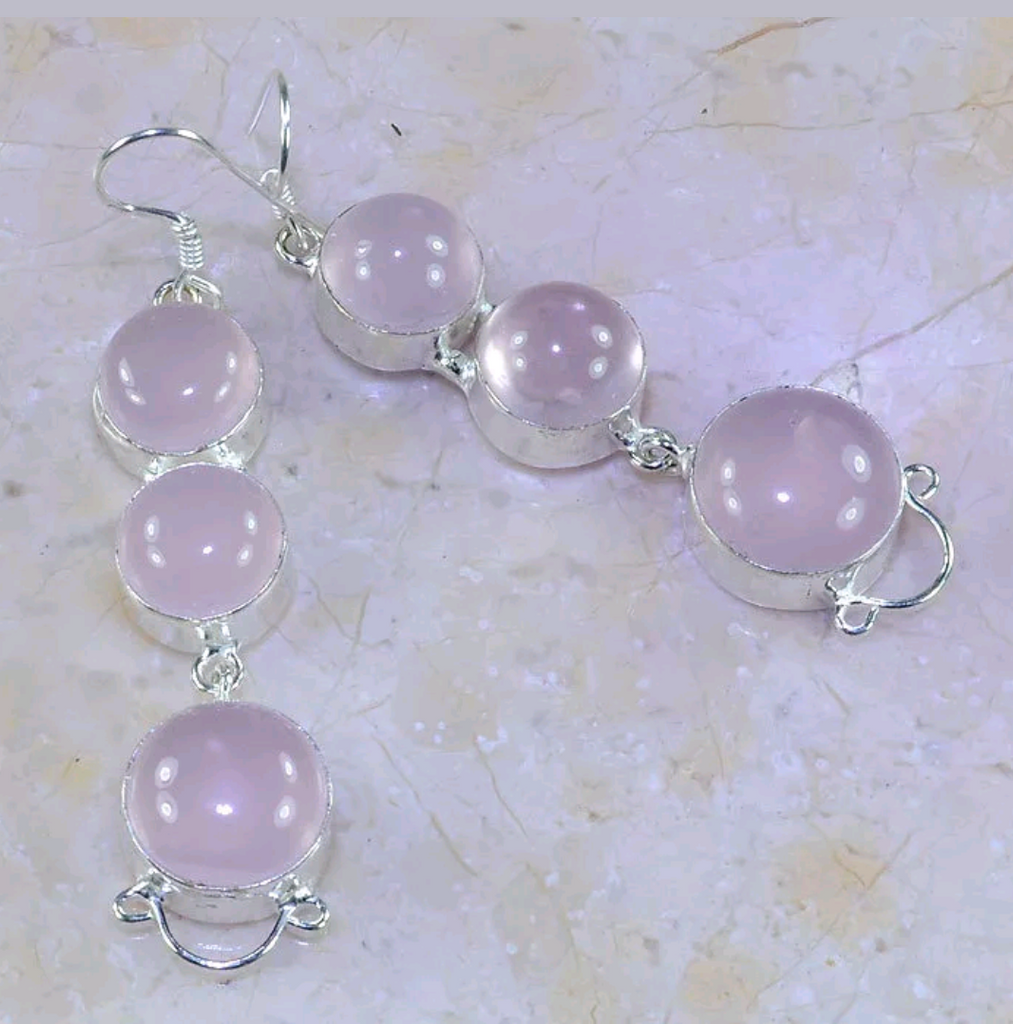 Silver, pink quartz earrings