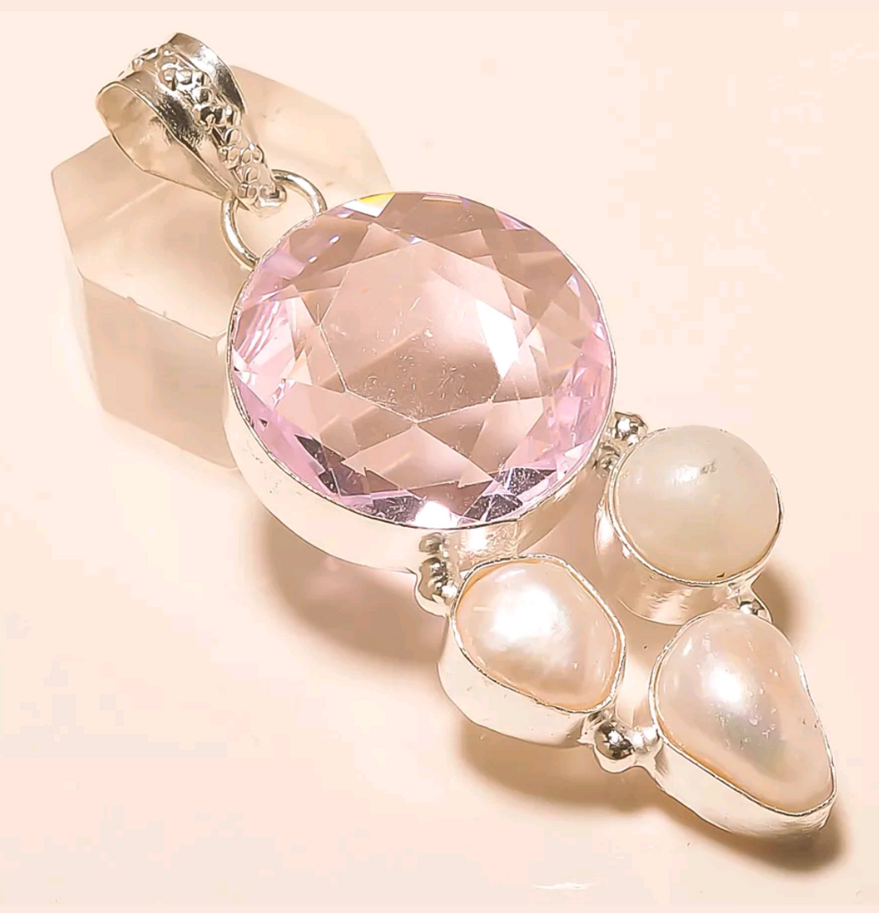 Silver, pink kunzite, river pearls