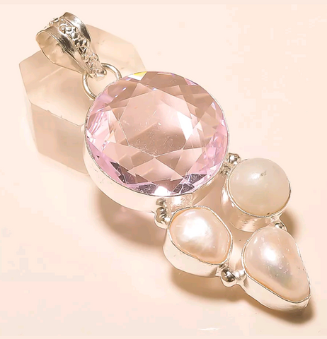 Silver, pink kunzite, river pearls