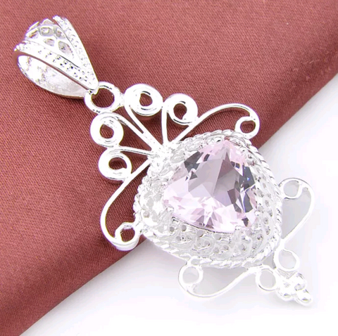 Silver, pink kunzite pendant