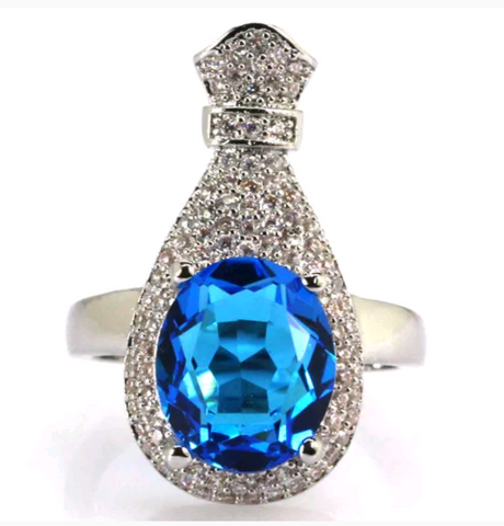 Silver, swiss blue topaz size 8