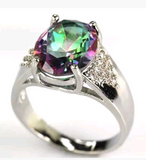 Silver, rainbow topaz size 8