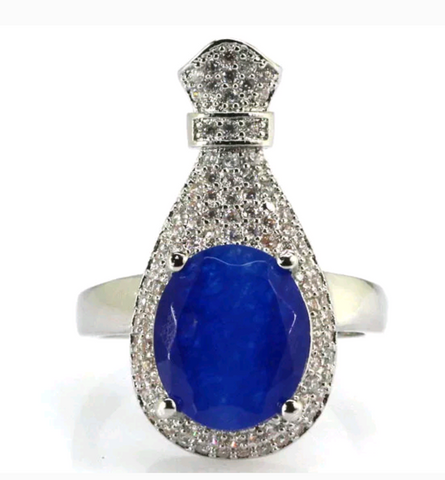 Silver, real sapphire size 7