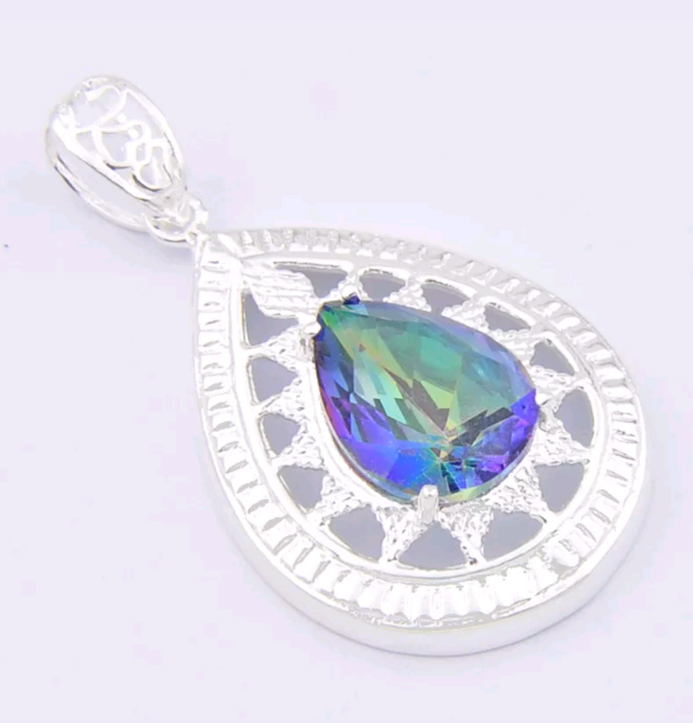 Silver, rainbow topaz pendant