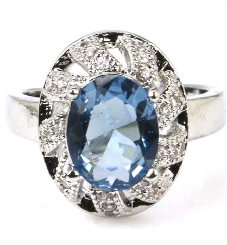 Silver, London blue topaz size 8