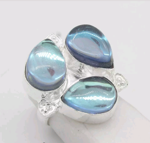 Silver, rainbow topaz size 7