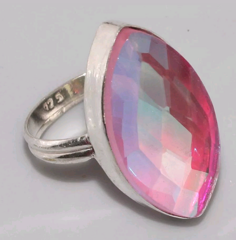 Silver, mystic rainbow topaz size 9.5