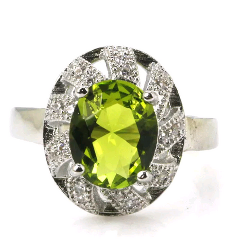 Silver, green peridot size 6