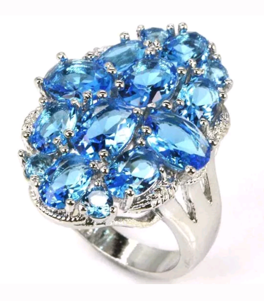 Silver, blue topaz size 8