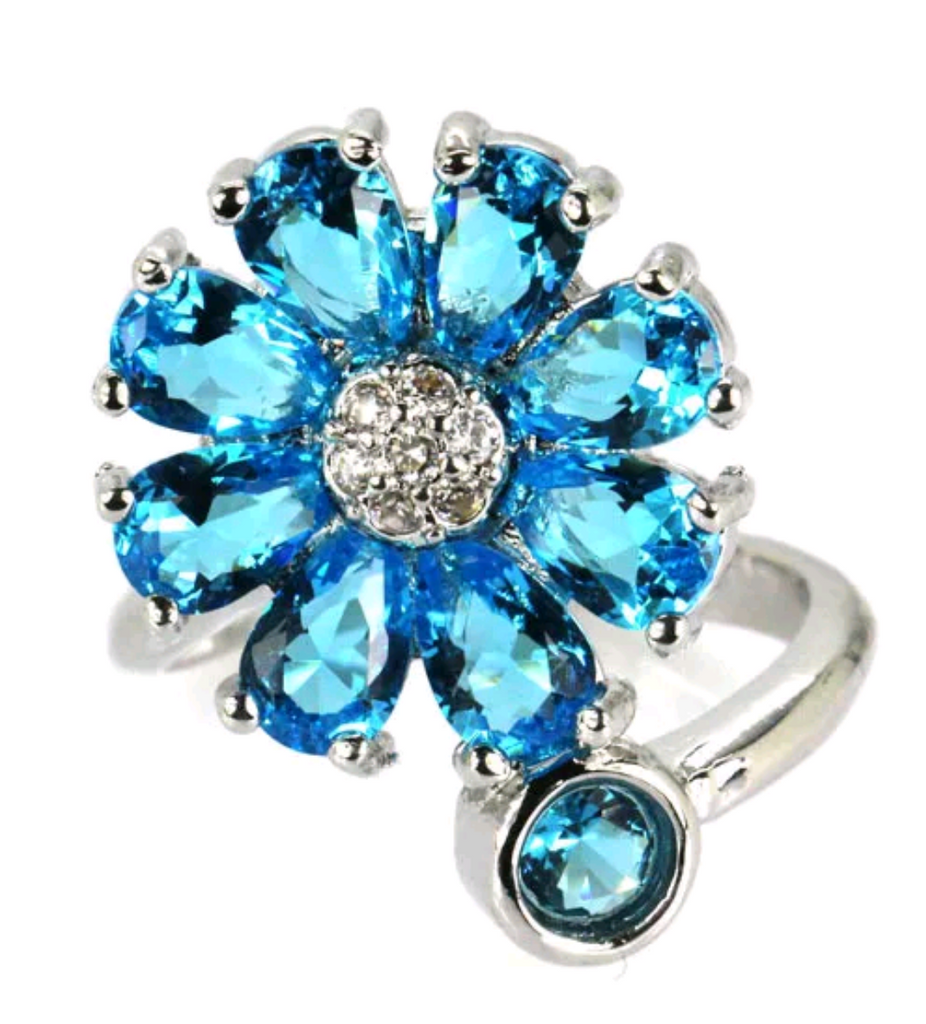 Silver, blue topaz size 8