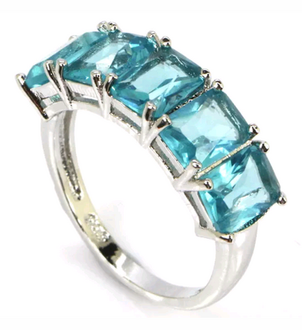 Silver, aquamarine size 8