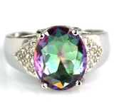 Silver, rainbow topaz size 8