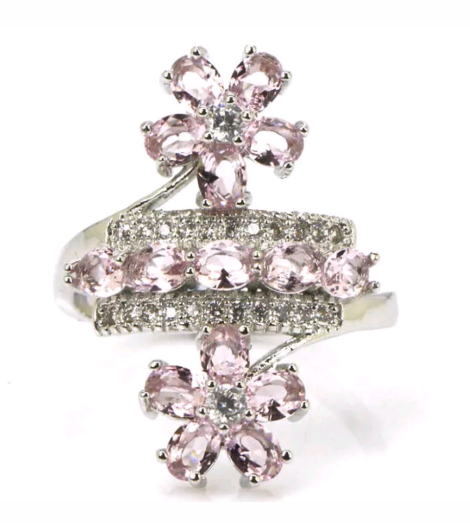 Silver, pink kunzite size 7