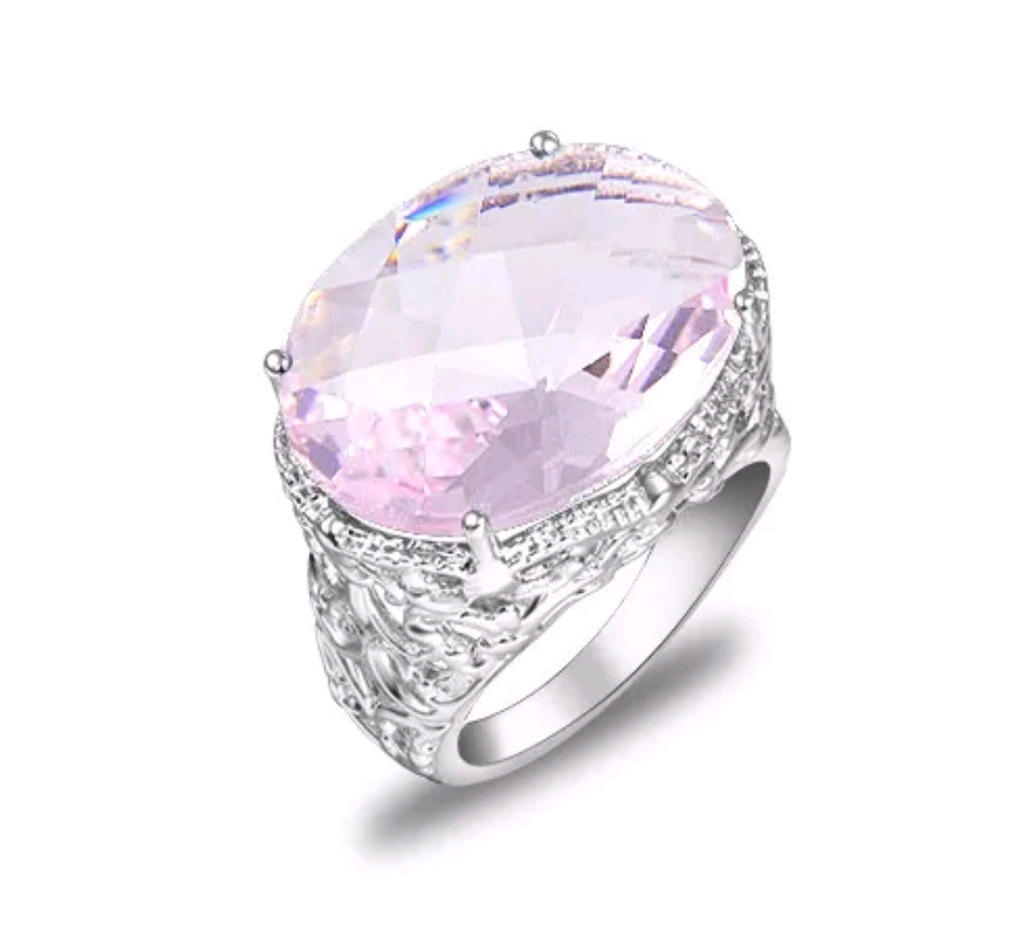 Silver, pink topaz size 8