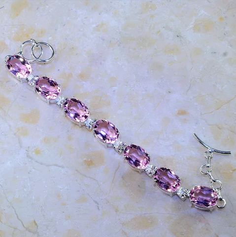 Silver, pink topaz bracelet