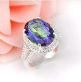 Silver, rainbow topaz size 7