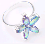 Silver, rainbow topaz size 8