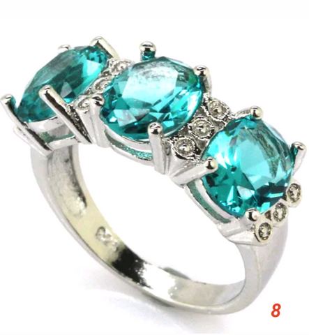 Silver, aquamarine size 8