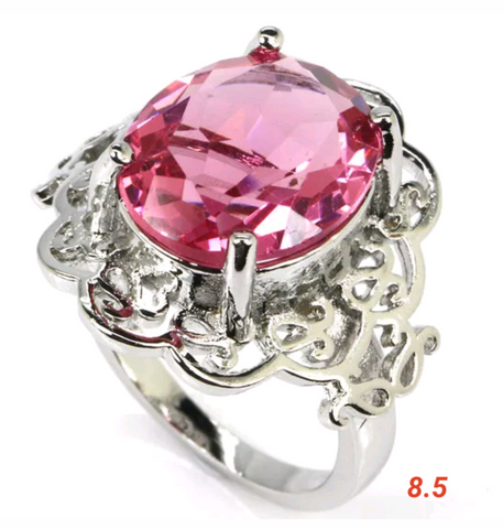 Silver, pink topaz size 8.5