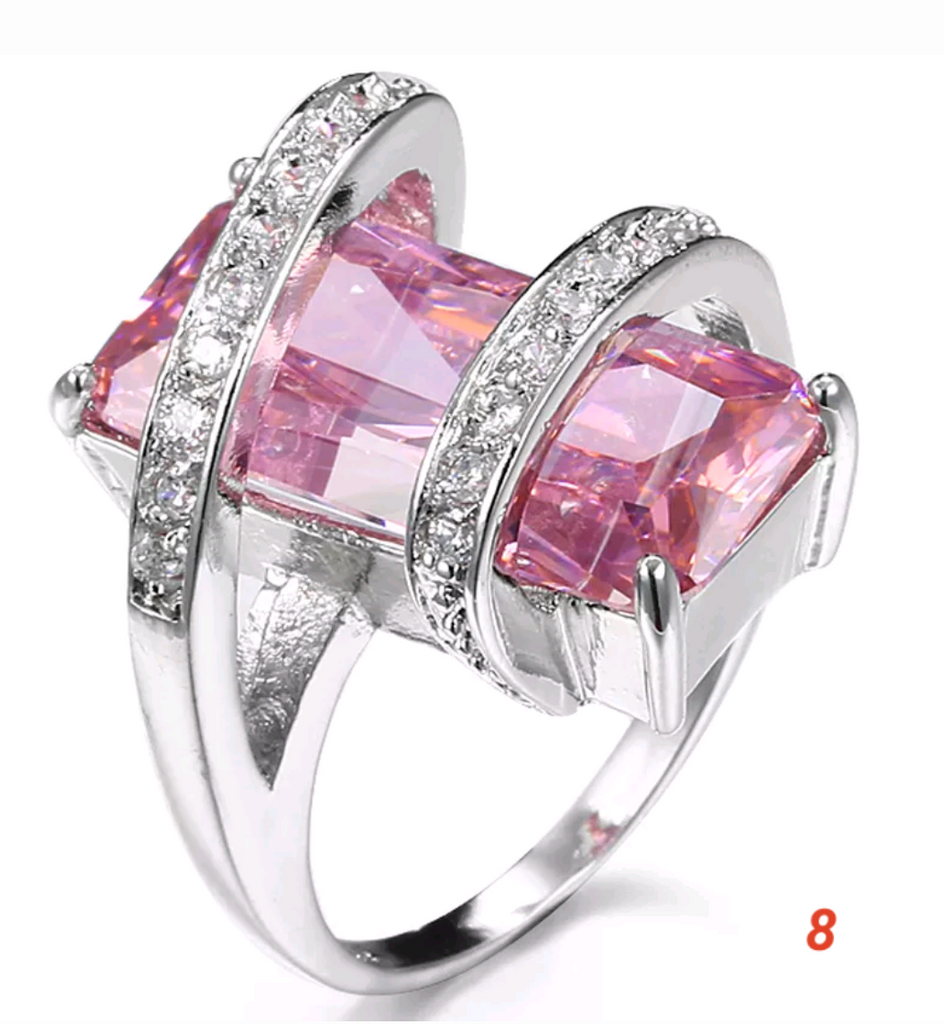 Silver, pink topaz size 8