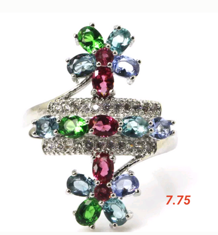 Silver, multi-gem size 7.75