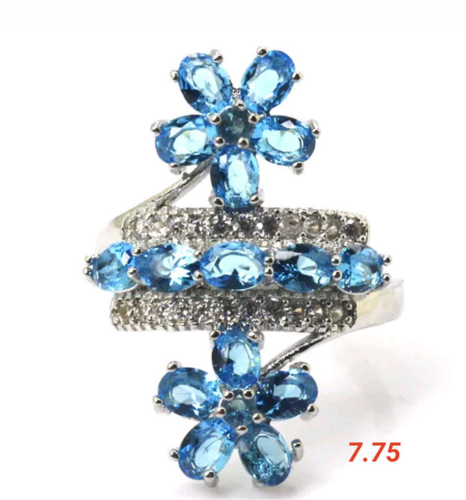 Silver, aquamarine size 7.75