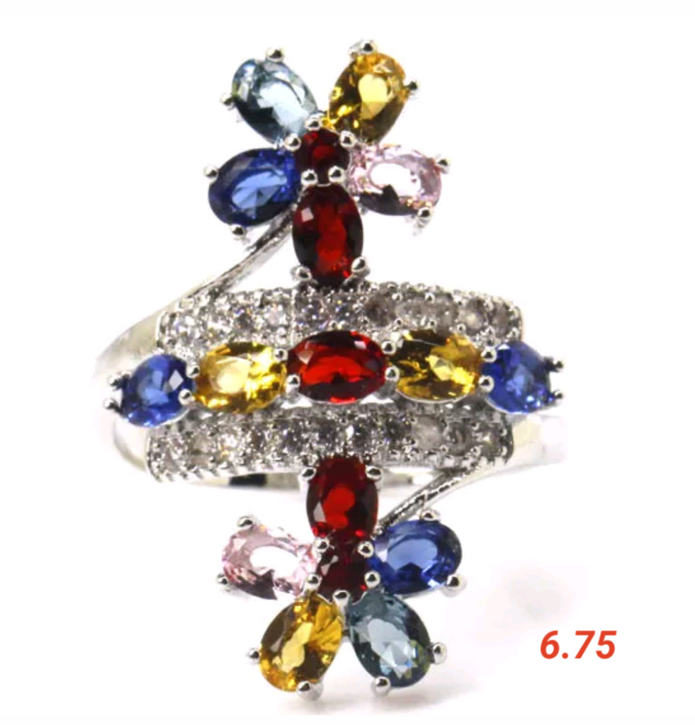 Silver, multi-gem size 6.75