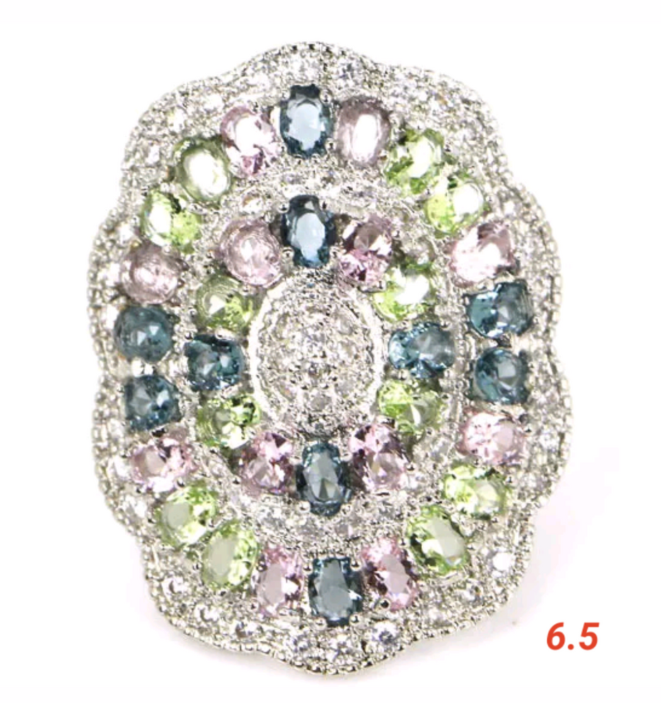Silver, multi-gem size 6.5