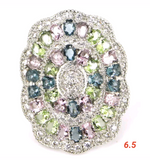 Silver, multi-gem size 6.5